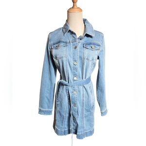 Susan Graver Light Blue Denim Trench Jacket Mini Dress
